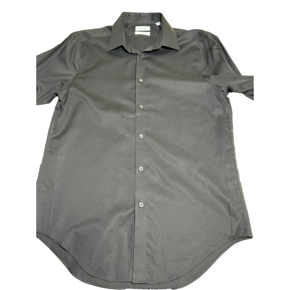 Calvin Klein Men's black button front long sleeve slim fit shirt Size 15 1/2‎